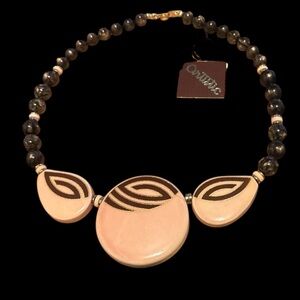 Vintage Artistic Elegant Ceramic& Glass Bead Necklace